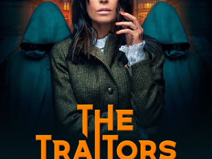 The Traitors promo image with Claudia at the centre and two traitors, one either side