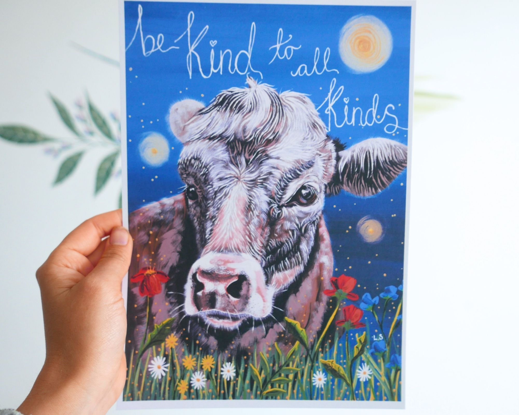 Cow 'Be Kind To All Kinds' Vegan Art Print