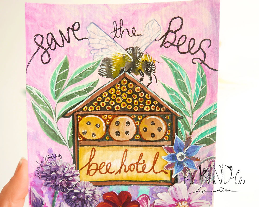 Thumbnail: Original Painting Collage on A5 Watercolour Card 'Save The Bees'
