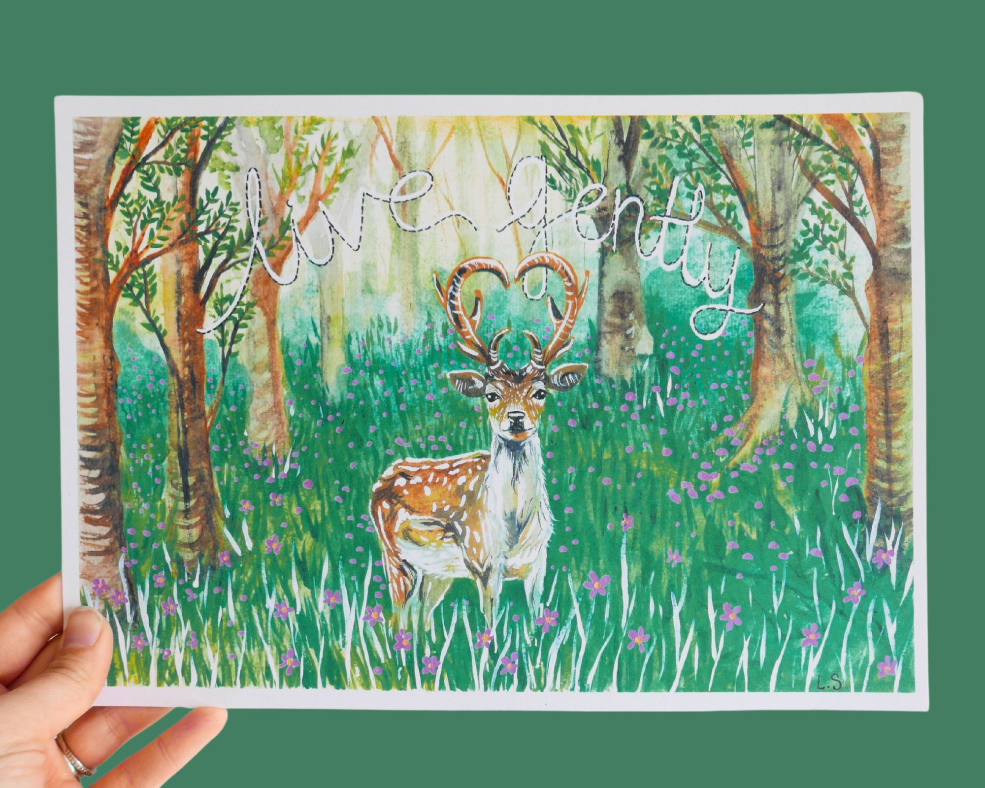 'Live Gently Woodland Deer' Art Print