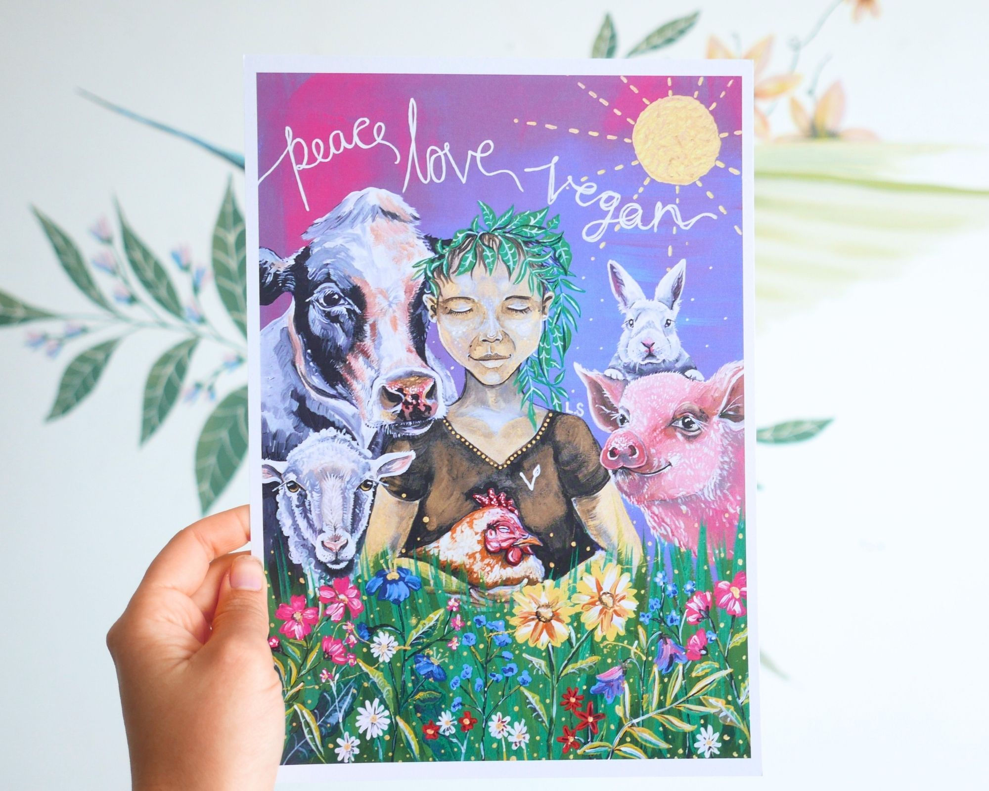 Vegan 'Peace Love Vegan' Art Print