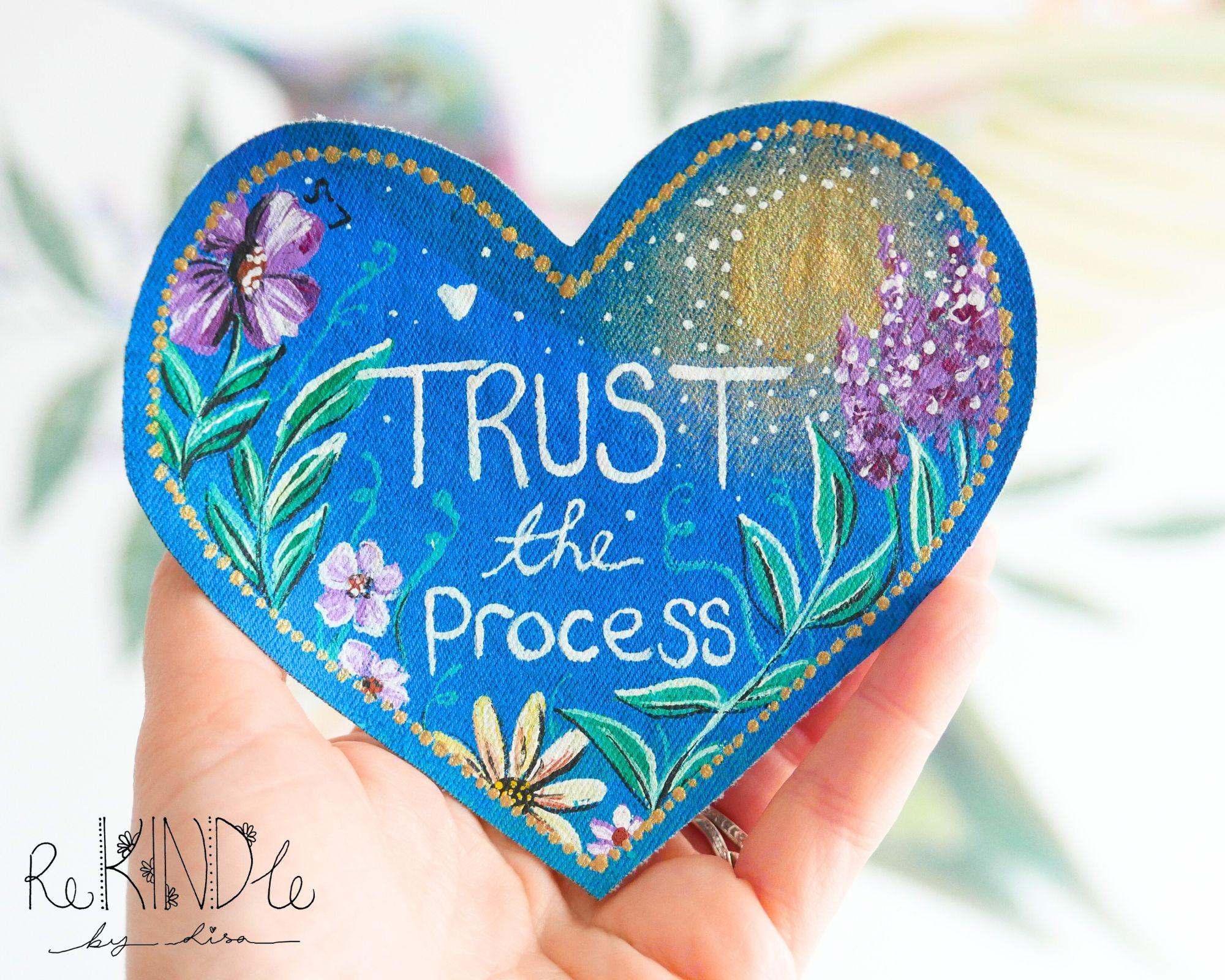 Hand-Painted 'Trust The Process' Denim Patch: Upcycled Vegan Friendly Art