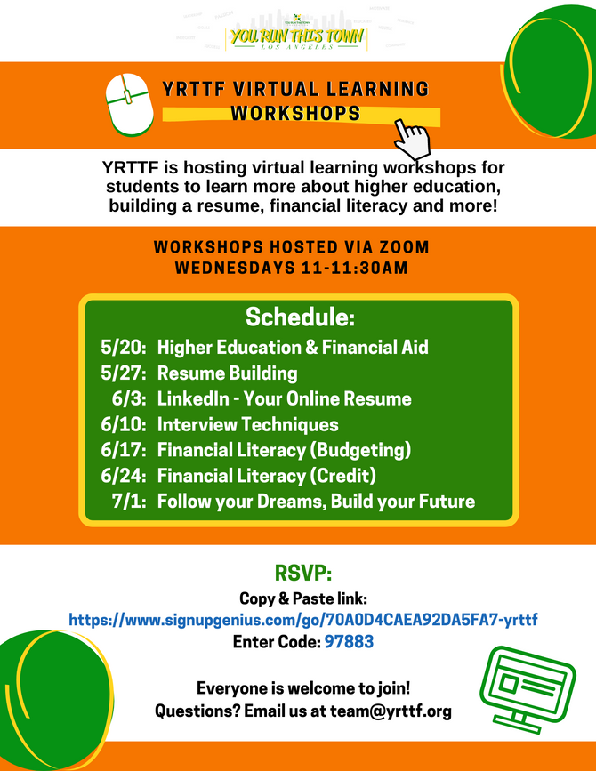 YRTTF Virtual Learning Workshops