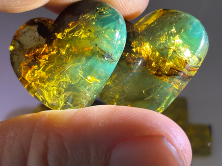 Green Mexican Amber set of matching hearts and cross 