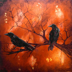 landscape gold leaf painting crows