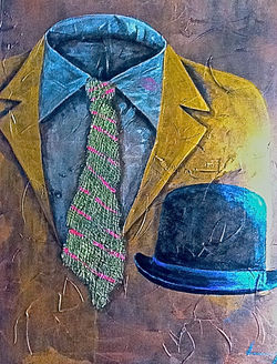 abstract painting mans suit bowler