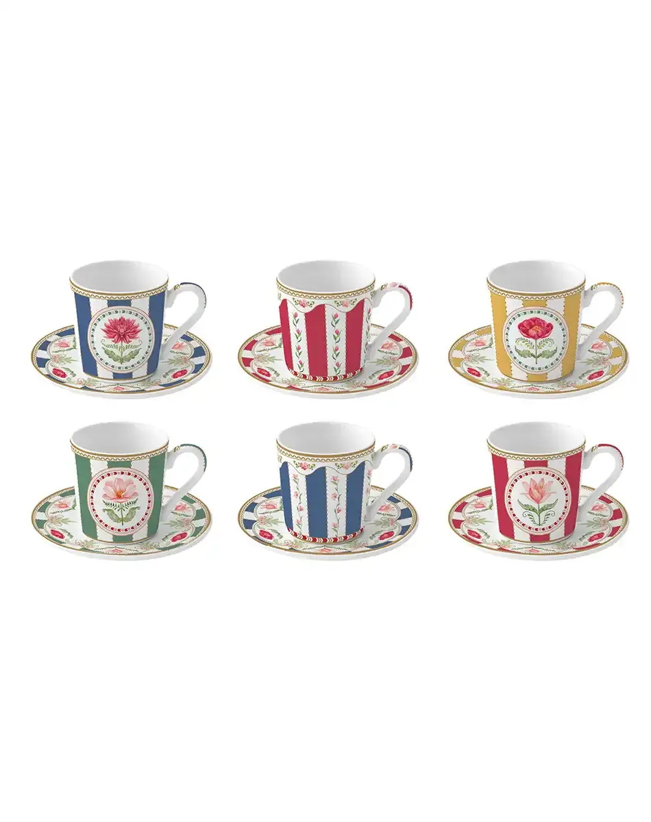 Thumbnail: set of six coffee cups and saucers flowery
