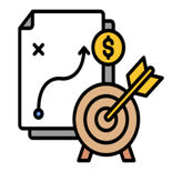 Plan, target, and dollar sign icon