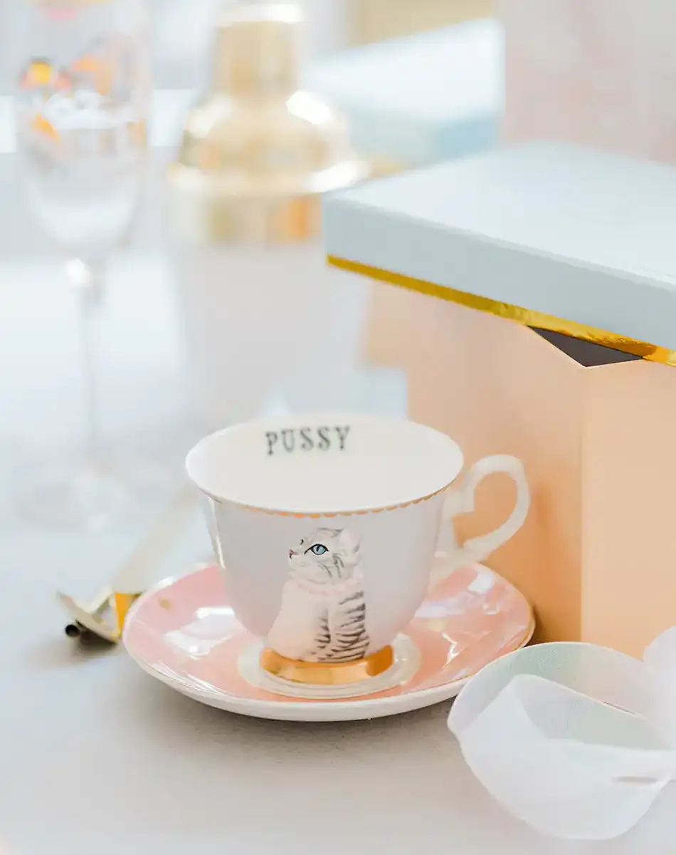 Thumbnail: pussy cat teacup and saucer from yvonne ellen
