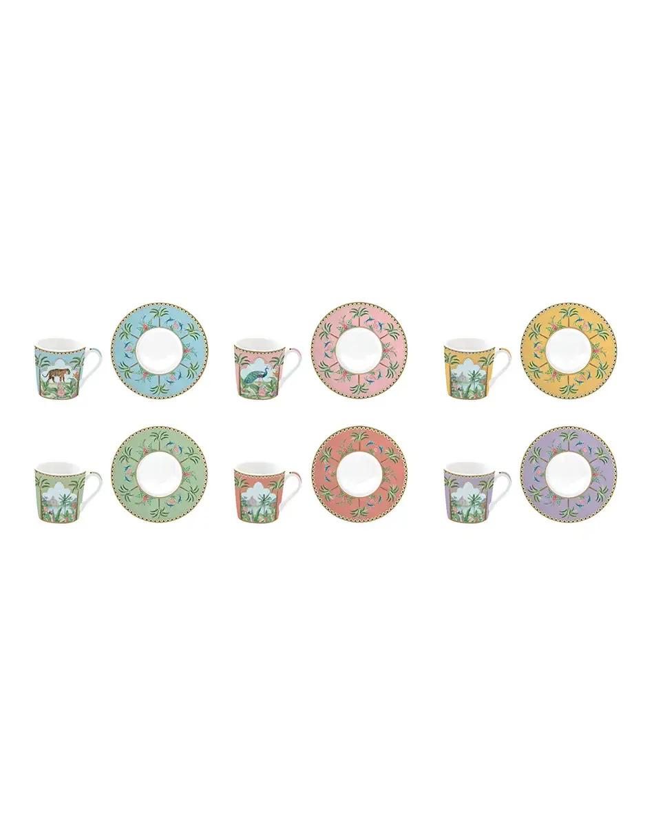 Thumbnail: set of six coffee cups and saucers paradise sauvage from easy life boutique