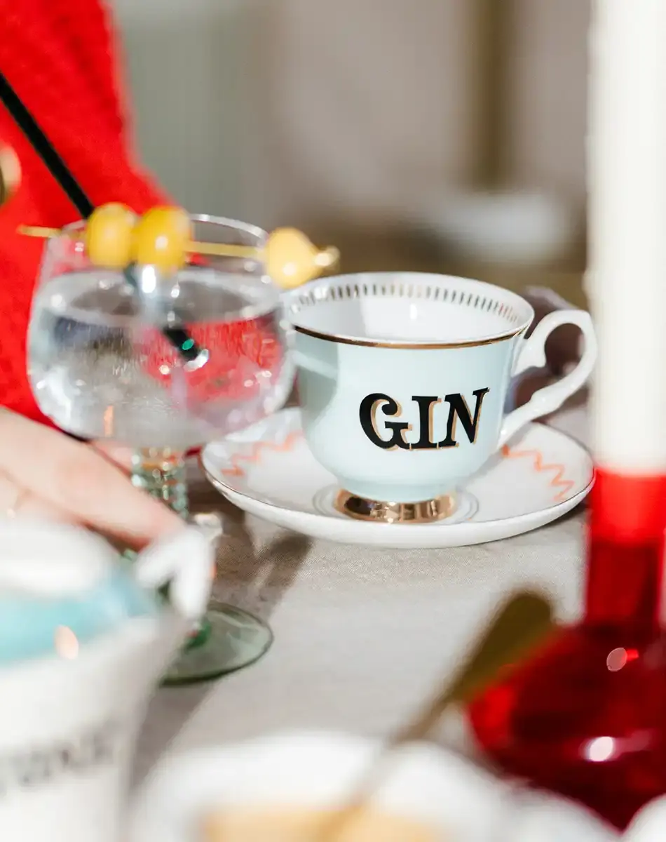 Thumbnail: boozy gin teacup and saucer from yvonne ellen