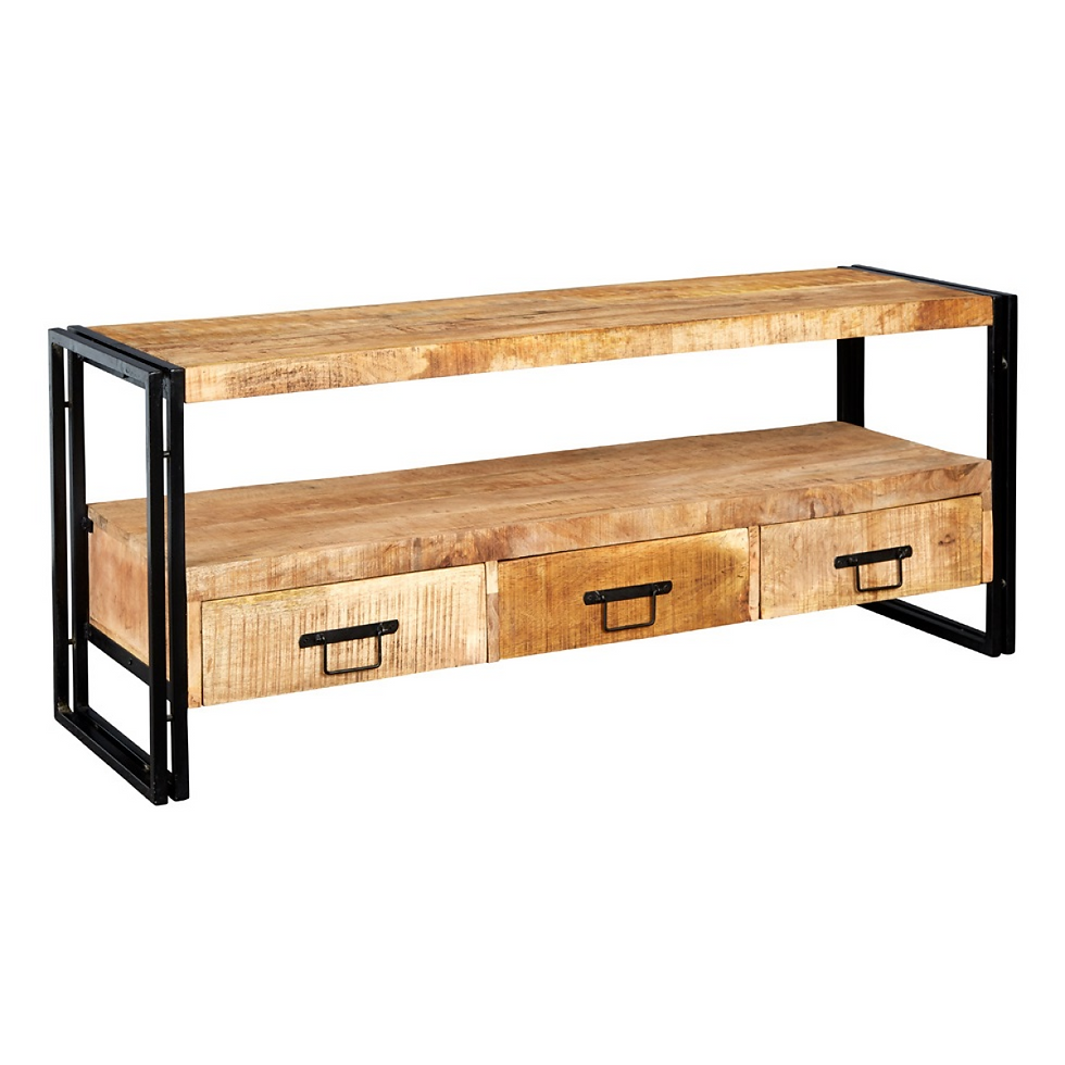 Thumbnail: Cosmo Industrial Large Plasma Stand in Reclaimed Metal & Solid Mango Wood