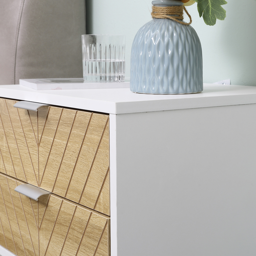 Thumbnail: Chevron Stripe 2-Drawer Bedside Table, White & Oak
