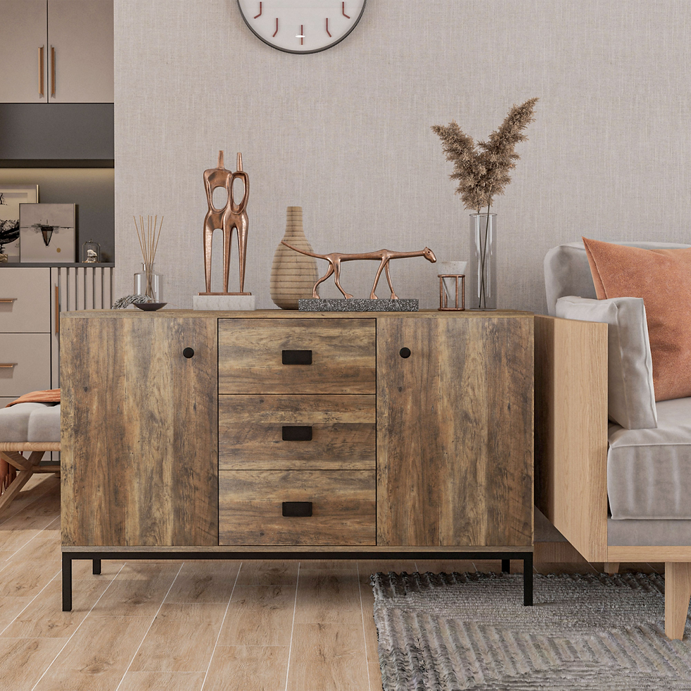 Thumbnail: HOMCOM Industrial Sideboard with 2 Cabinets & 3 Drawers, Distressed Brown