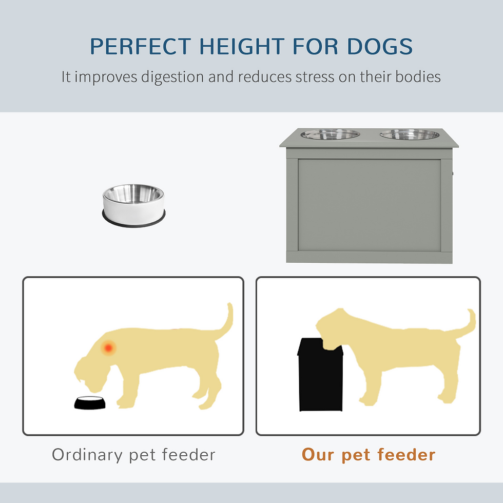 Thumbnail: Raised Pet Dog Bowls w/ Storage, Two Bowls, Elevated Base - Grey