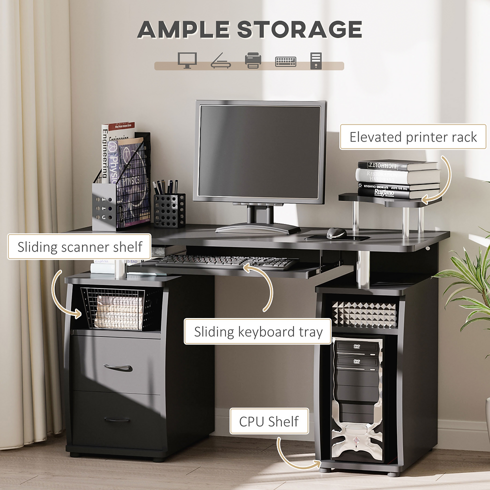 Thumbnail: HOMCOM 85x120cm Computer Desk with Keyboard Tray, Two Drawers & Scanner Shelf