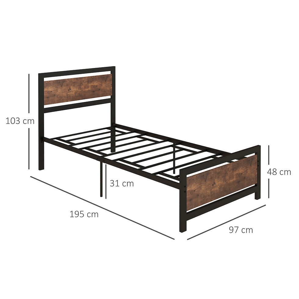Thumbnail: HOMCOM Metal Bed Frame with Headboard & Footboard, 97x195 cm, 31cm Storage