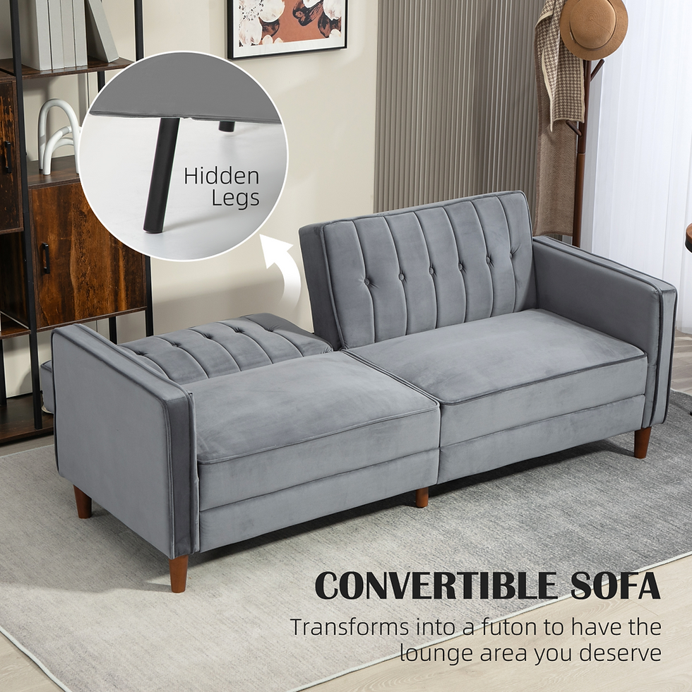 Thumbnail: HOMCOM Velvet Tufted Convertible Sofa Bed, Dark Grey, 3-Position Back