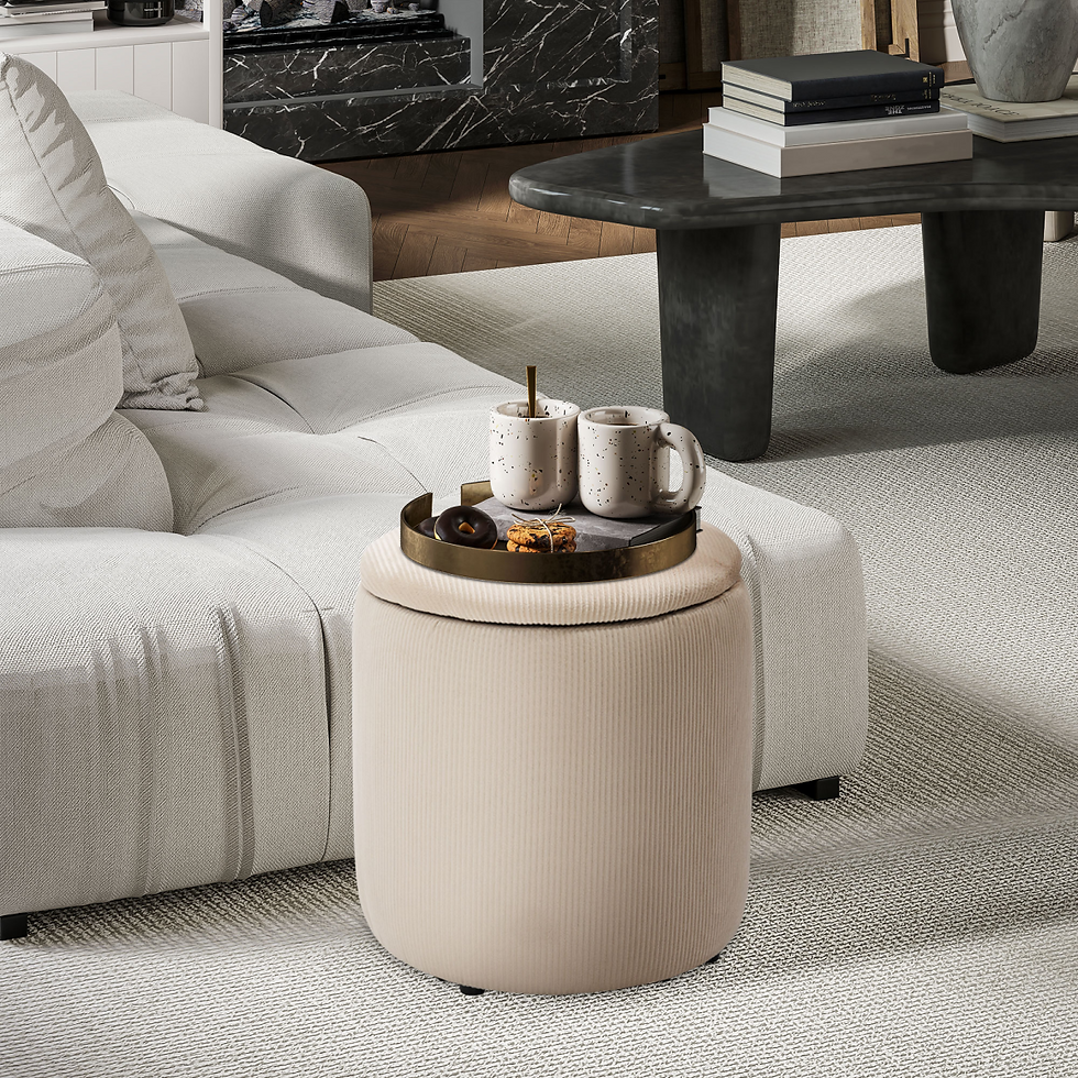 Thumbnail: HOMCOM Modern Fabric Storage Ottoman with Removable Lid, Set of 2, Cream White