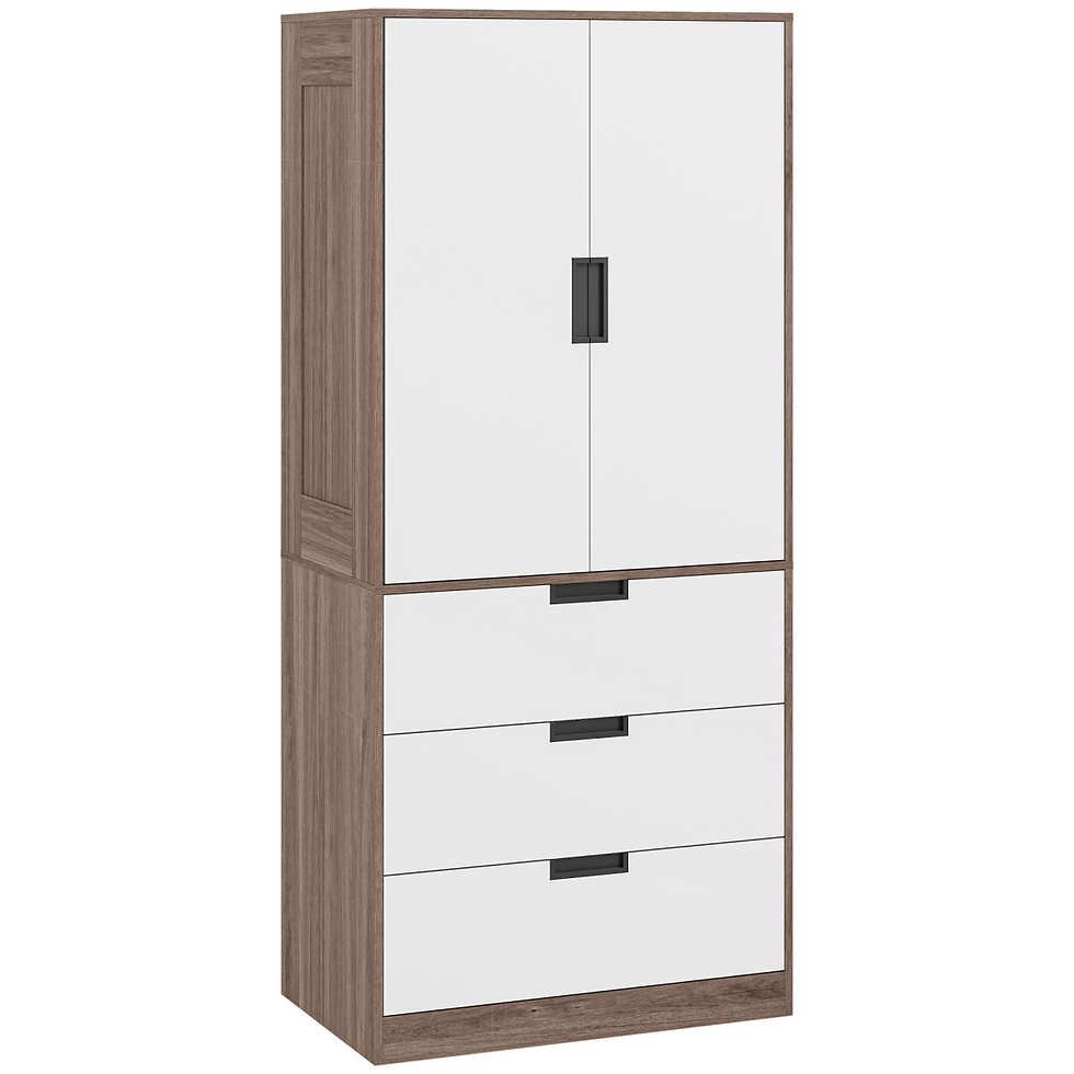 Thumbnail: HOMCOM 2-Door Wardrobe with 3 Drawers & Hanging Rod - Brown