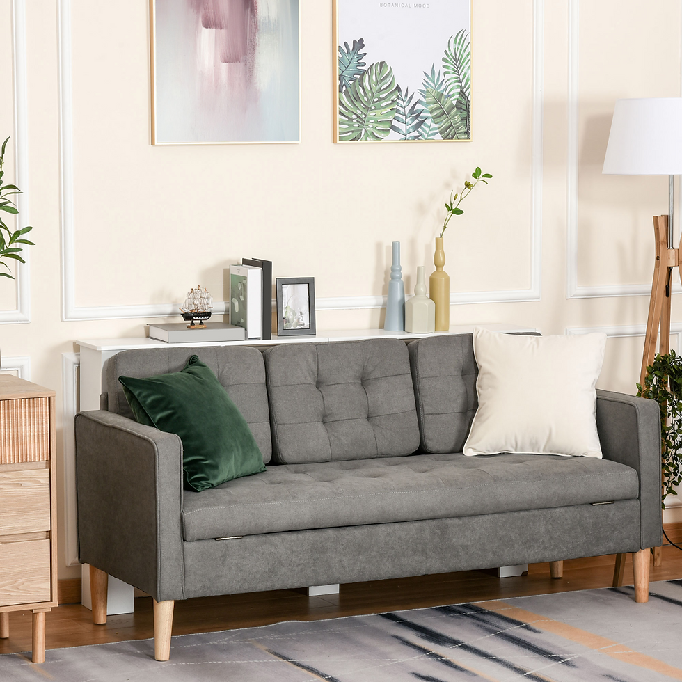 Thumbnail: 3-Seater Button-Tufted Sofa with Hidden Storage & Rubberwood Legs
