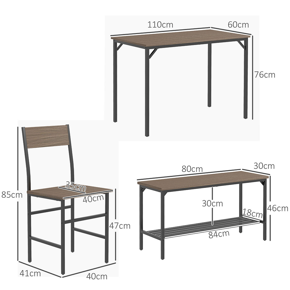 Thumbnail: HOMCOM 4-Piece Dining Set: Table, 2 Chairs & 2-Seater Bench, Grey