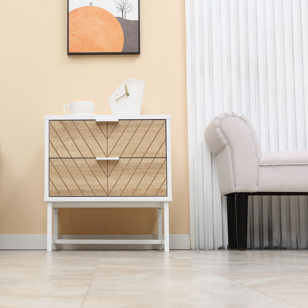 Thumbnail: Chevron Stripe 2-Drawer Bedside Table, White & Oak