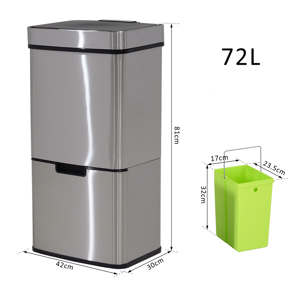 Thumbnail: Motion Sensor Rubbish Bin, 3 Compartments Removable Lid Stainless Steel HOMCOM