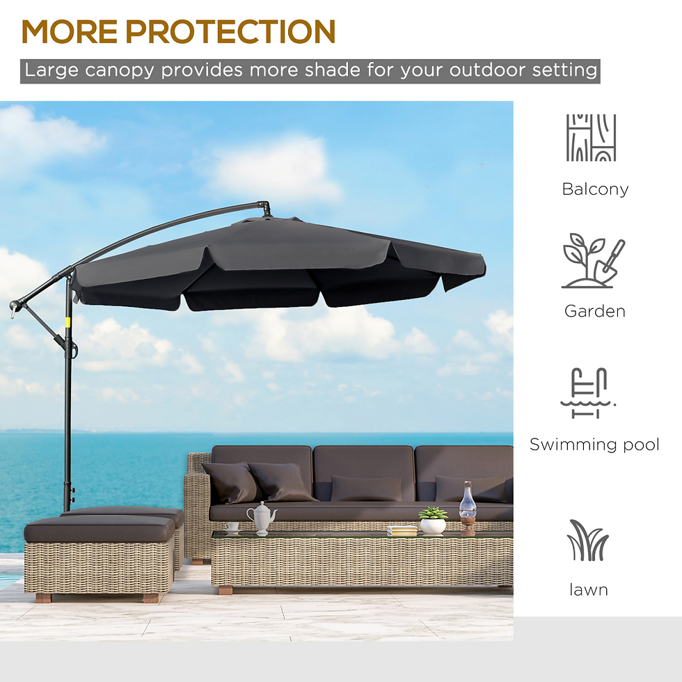 Thumbnail: 2.7m Garden Cantilever Banana Parasol Sun Shade w/ Crank, Black