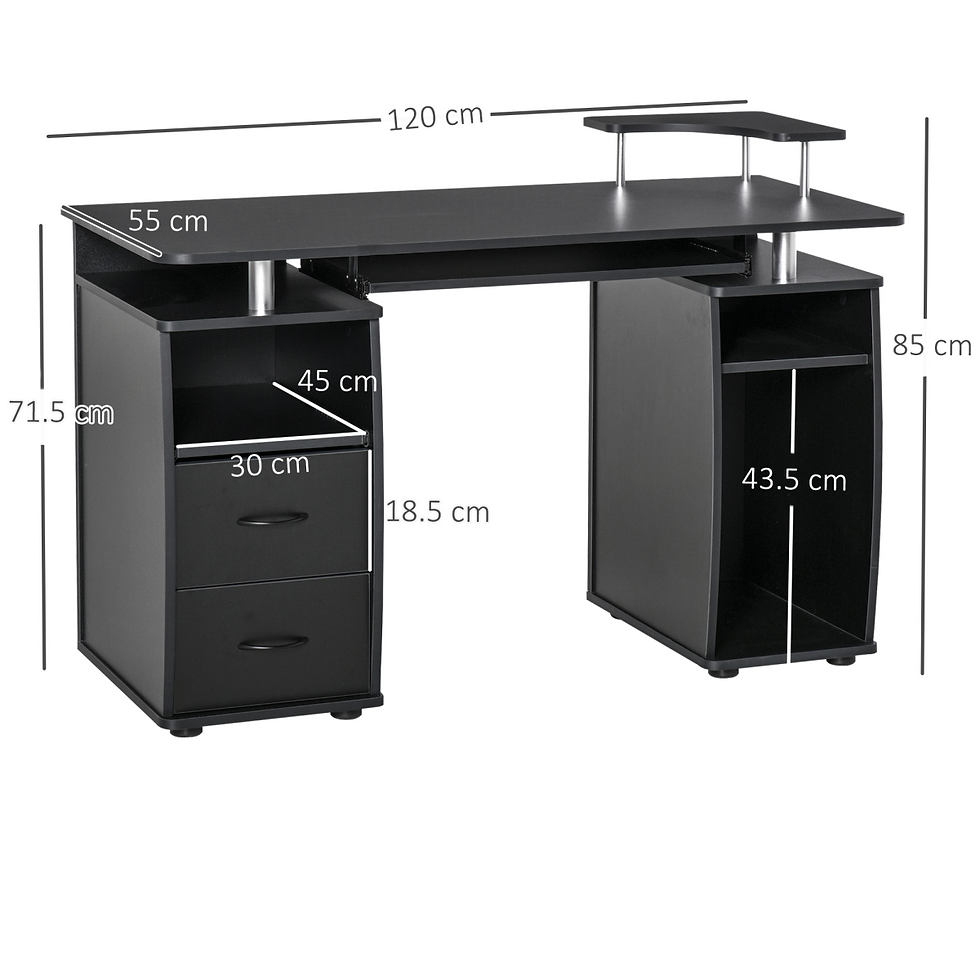 Thumbnail: HOMCOM 85x120cm Computer Desk with Keyboard Tray, Two Drawers & Scanner Shelf