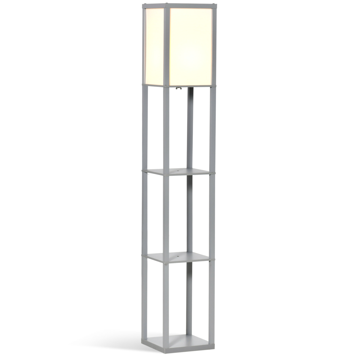 Grey 3-Tier Floor Lamp with Storage Shelves, E27, Foot Switch