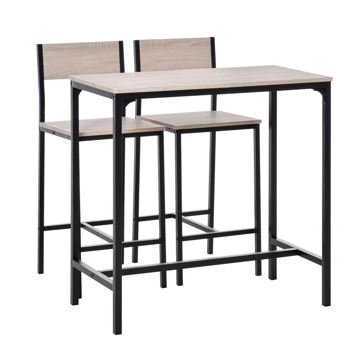 Industrial Black Metal-Frame MDF Table & Bar Stool Set - 3-Piece