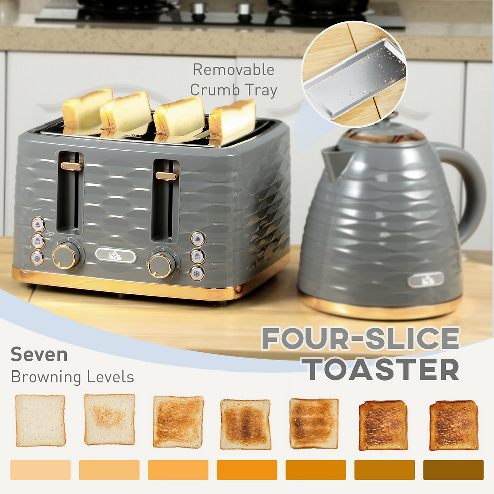 Thumbnail: HOMCOM Kettle and Toaster Set 1.7L Rapid Boil Kettle & 4 Slice Toaster Grey