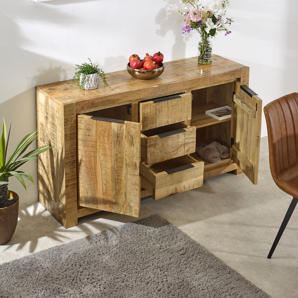 Thumbnail: Surrey Solid Mango Wood Sideboard - 2 Doors, 3 Drawers, Eco-Crafted