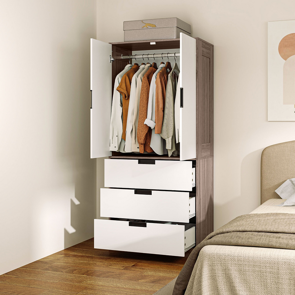 Thumbnail: HOMCOM 2-Door Wardrobe with 3 Drawers & Hanging Rod - Brown