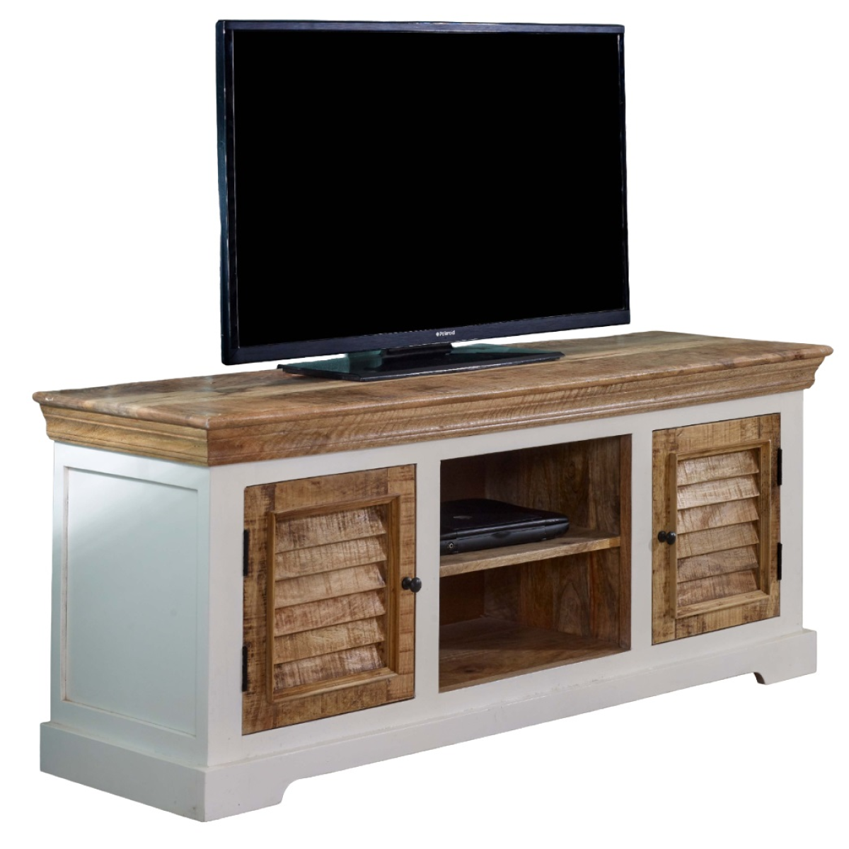 Alfie Mango Wood TV Cabinet - Natural & White Finish, Handmade, Eco-Sourced