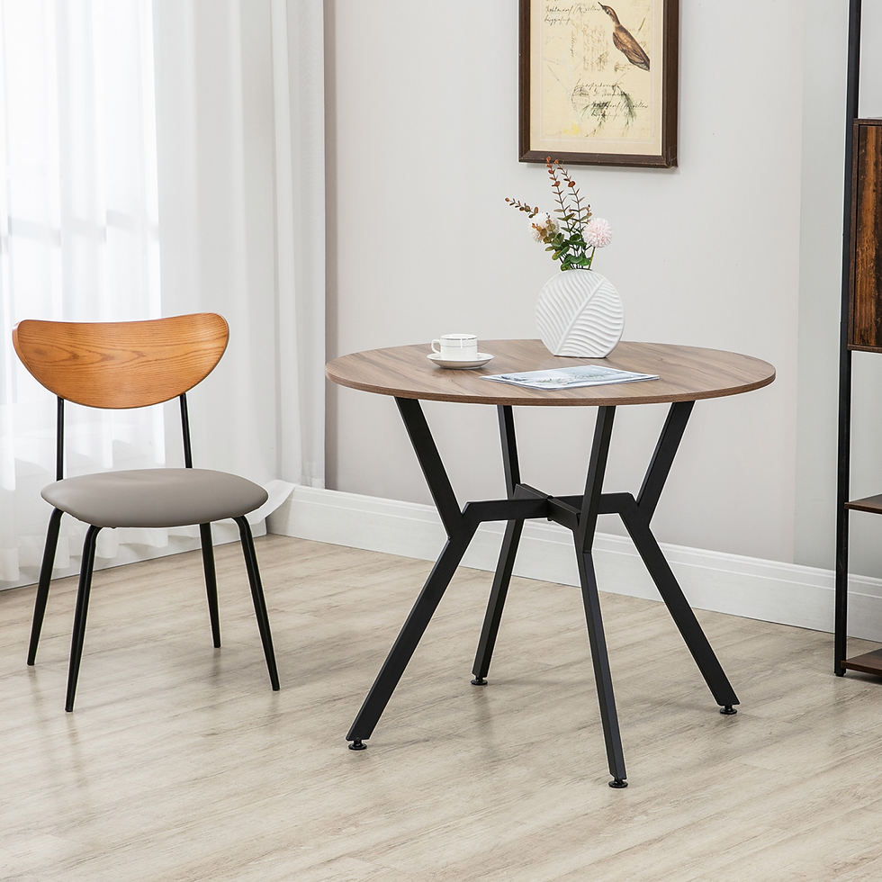 Thumbnail: Industrial Round-Top Dining Table with Steel Legs - Brown