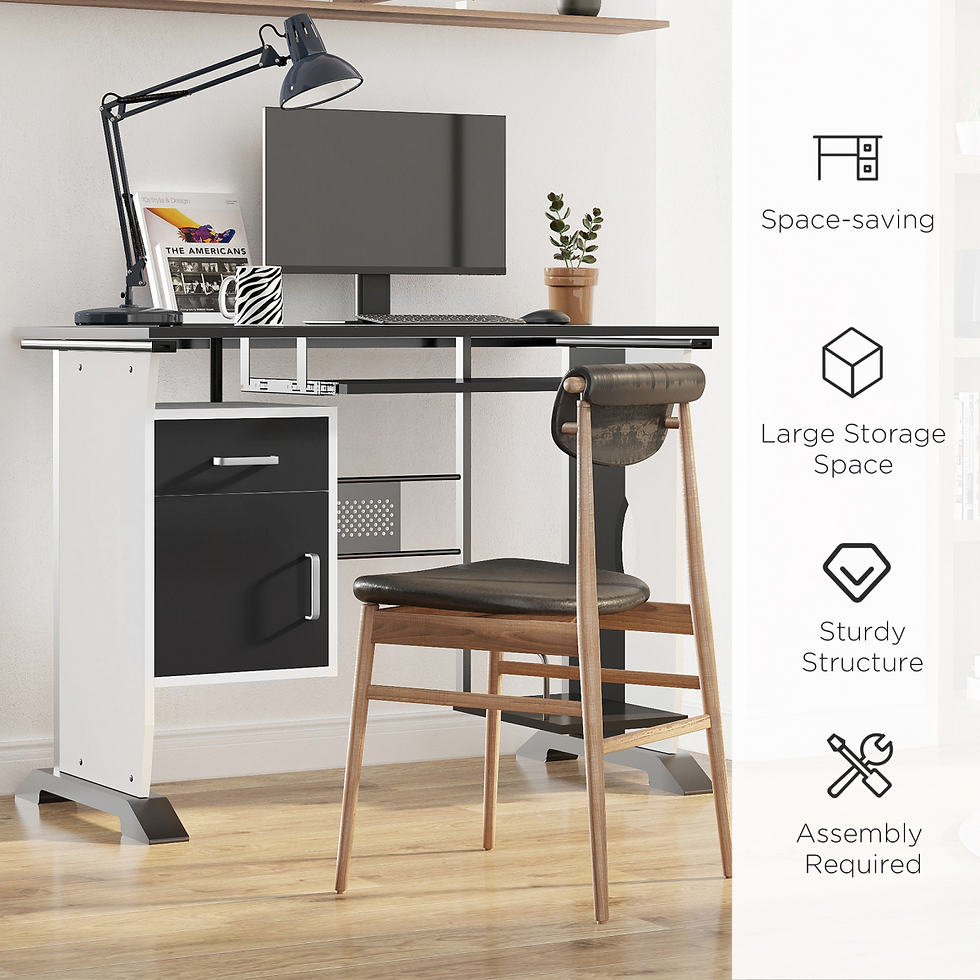 Thumbnail: HOMCOM Computer Desk with Sliding Keyboard Tray, Drawers & CPU Rack