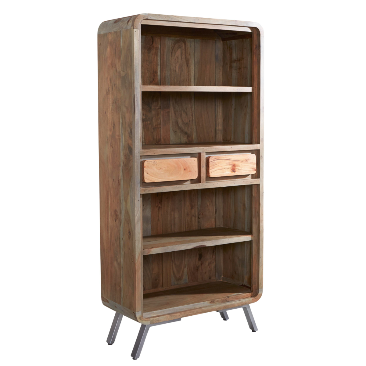 Aspen Large Bookcase - Retro-Style Solid Wood & Reclaimed Metal