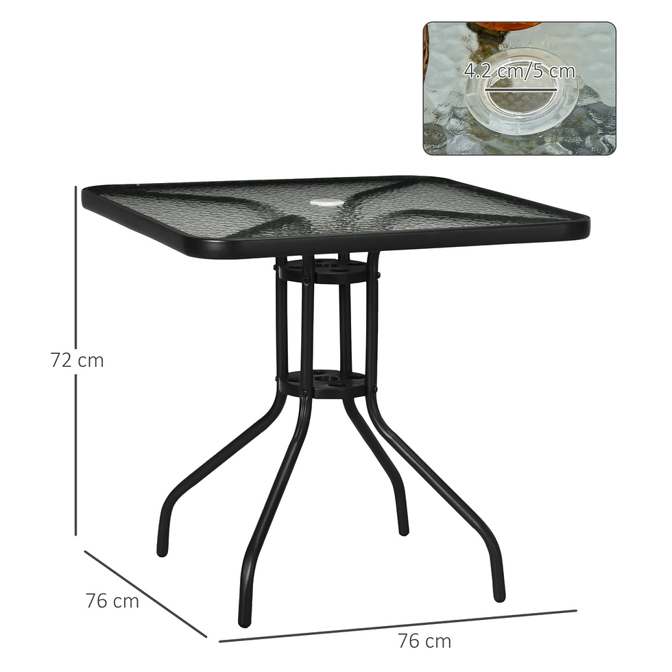 Thumbnail: Square Patio Table, Tempered Glass Top Garden Dining Table 76 x 76cm Outsunny