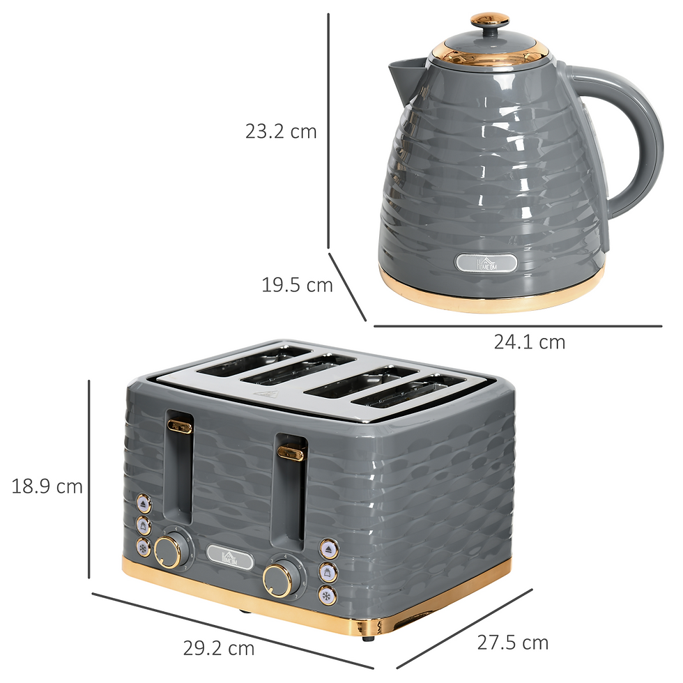 Thumbnail: HOMCOM Kettle and Toaster Set 1.7L Rapid Boil Kettle & 4 Slice Toaster Grey