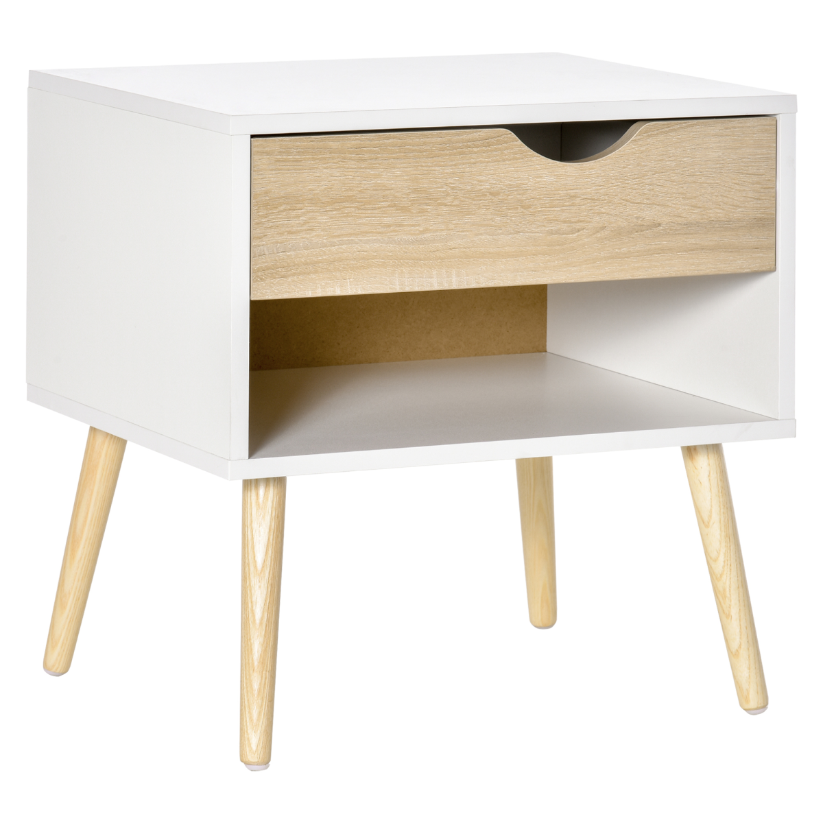 Sleek Bedside Table with Drawer and Open Shelf – Modern Nightstand