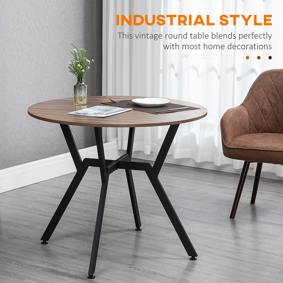 Thumbnail: Industrial Round-Top Dining Table with Steel Legs - Brown