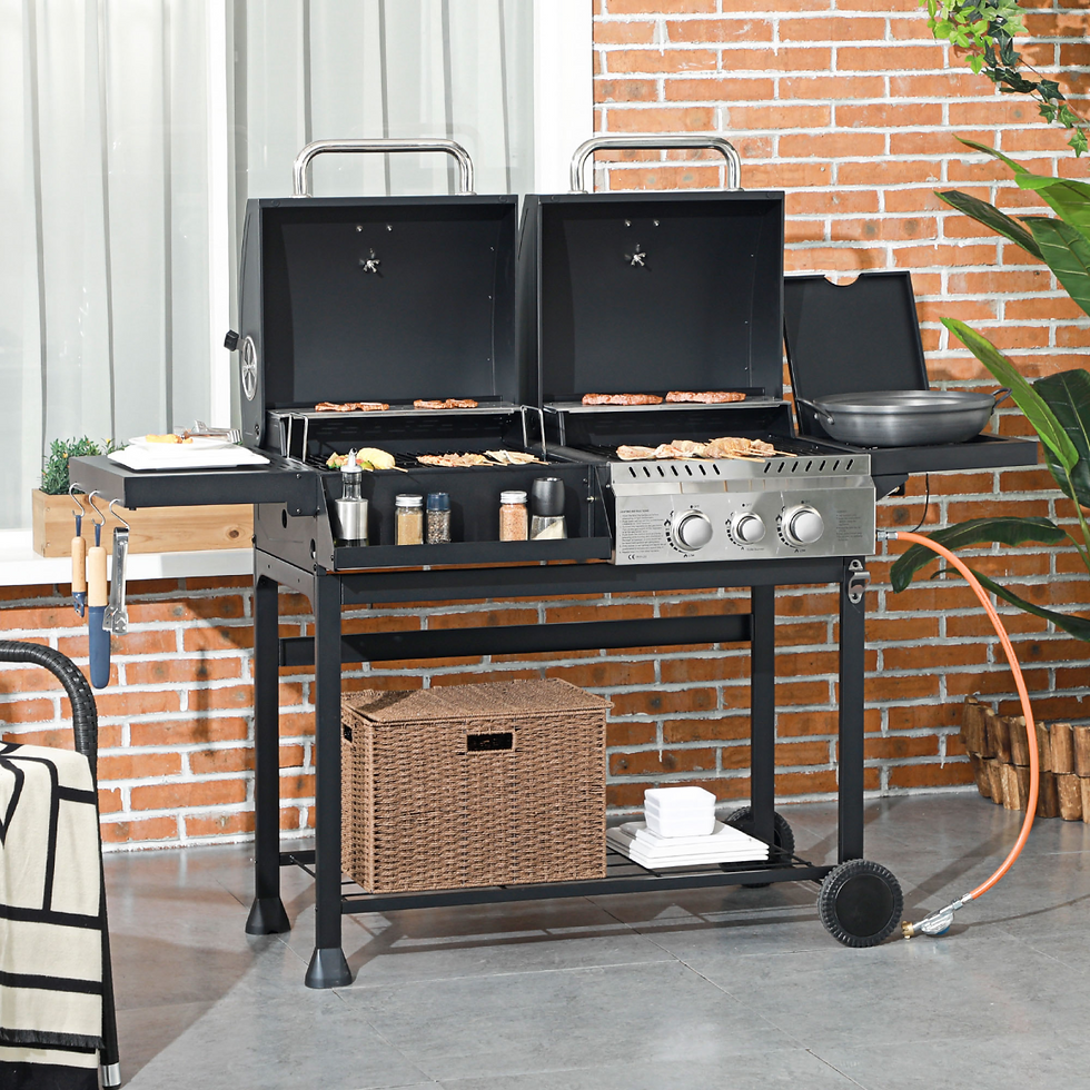 Thumbnail: Outsunny Dual Fuel BBQ Grill with Wheels, Warming Rack, Black