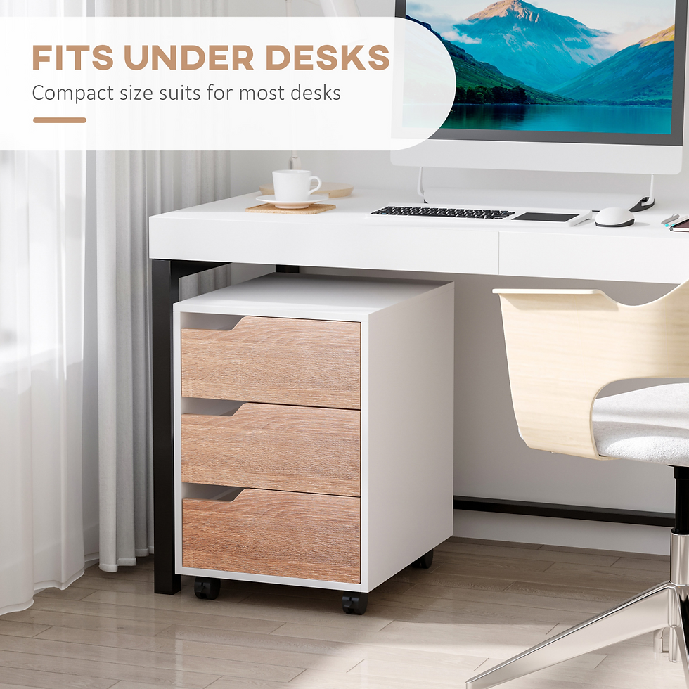 Thumbnail: Oak-Tone MDF 3-Drawer Mobile File Cabinet w/ Locking Casters & Metal Rails