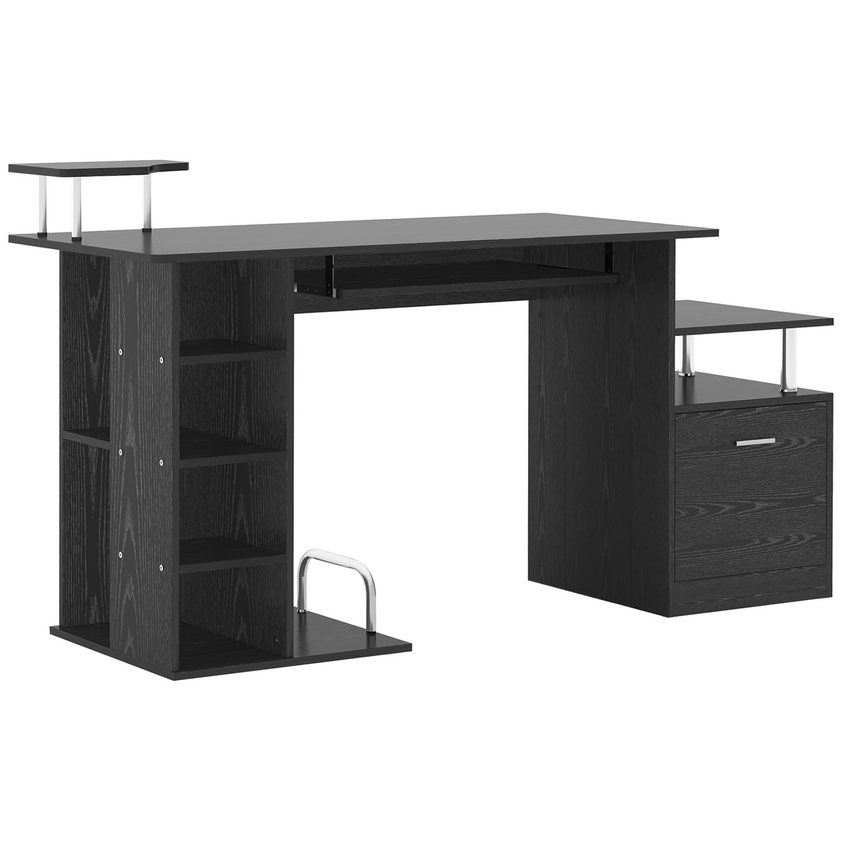 HOMCOM Wood Computer Desk with Pull-Out Keyboard Tray, Shelves & Storage