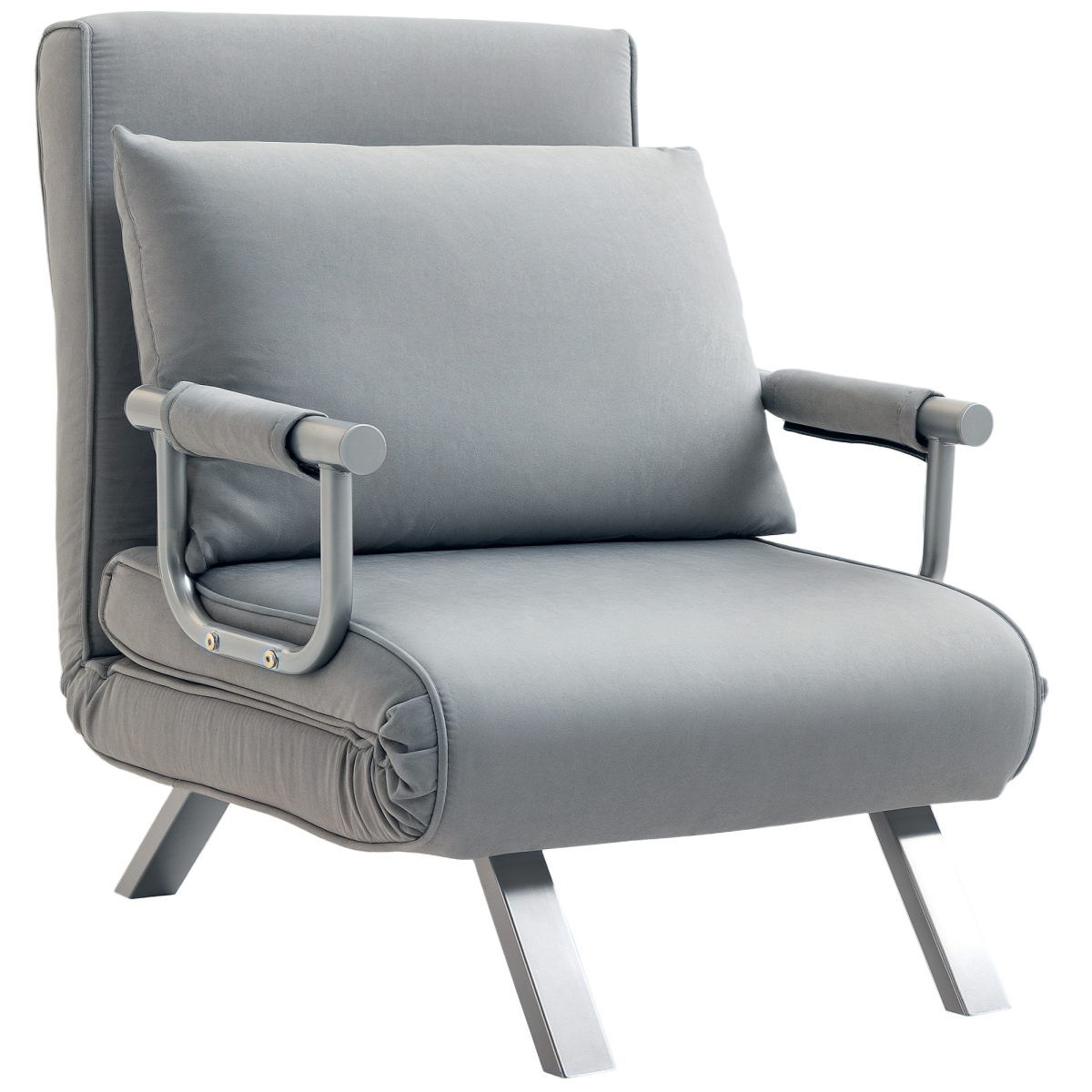 Foldable Sofa Bed Armchair Sleeper - Portable Lounge with Pillow, Light Grey