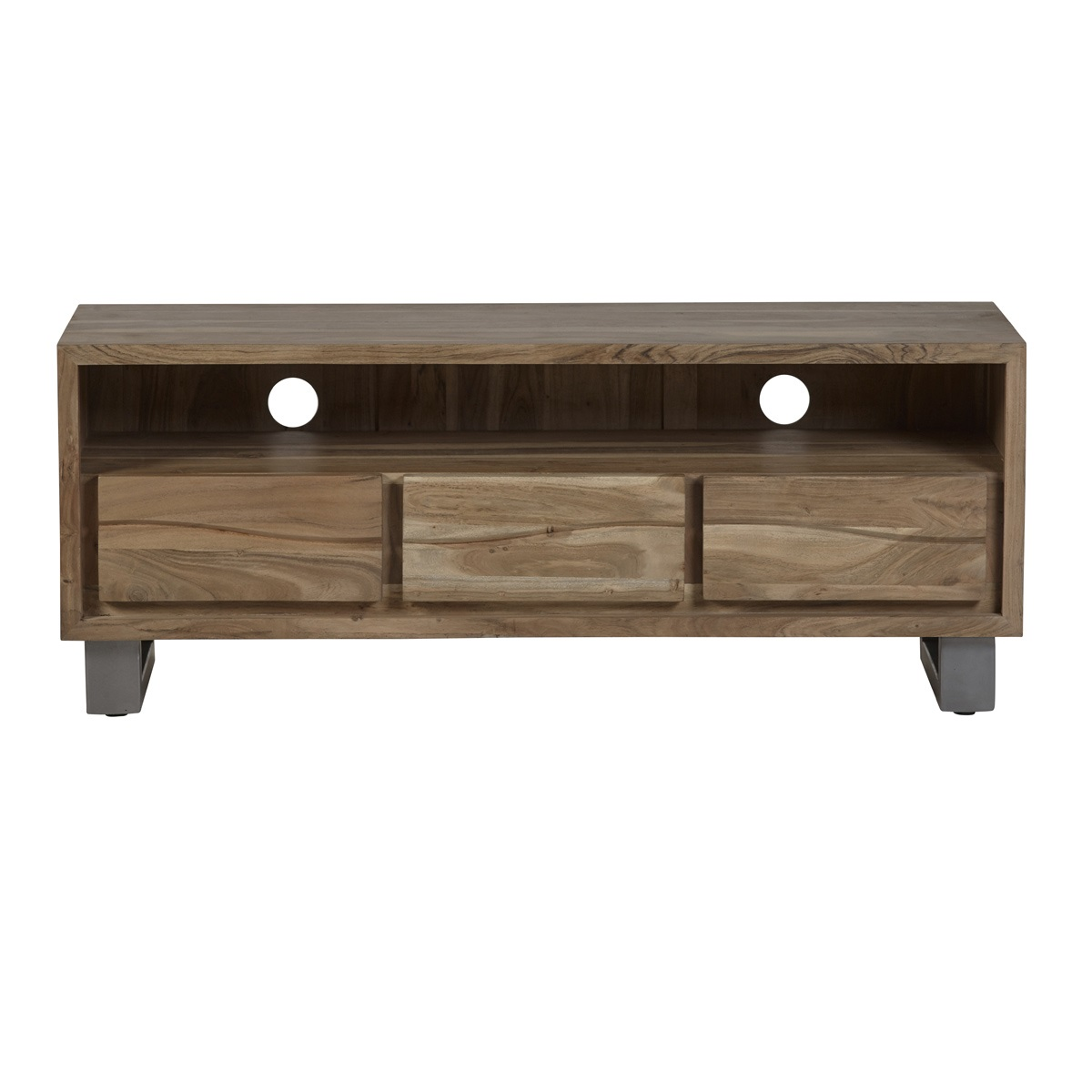 Baltic Live Edge Solid Wood Media Unit with Metal Sled Legs & Shelves