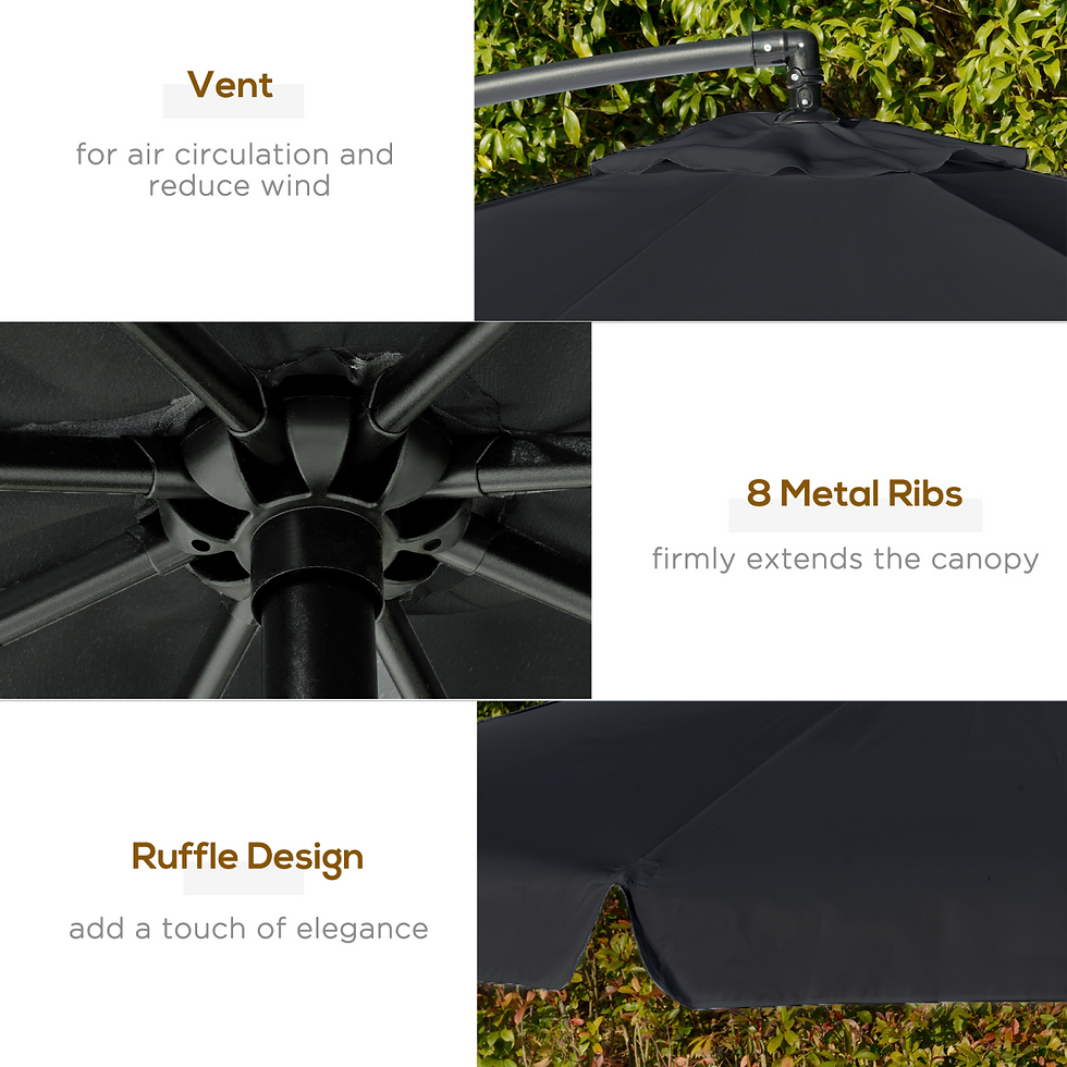 Thumbnail: 2.7m Garden Cantilever Banana Parasol Sun Shade w/ Crank, Black