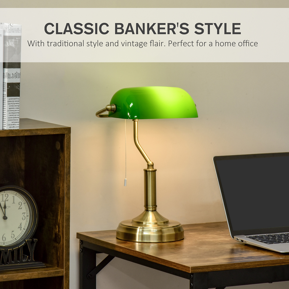 Thumbnail: Banker's Desk Lamp with Antique Bronze Base, Glass Shade & Pull Rope